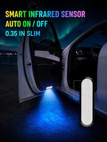 XF.Meraki 2PCS Lampu Selamat Datang LED Pintu Mobil Isi Ulang USB 7 Warna, 400mah, Lampu Peringatan Ambang Pintu Nirkabel Magnetik, Lampu Baca Interior dengan Sensor Sentuh, Dekorasi Mobil Universal - A - View 3