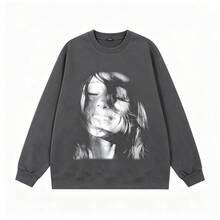 American Retro High Street Concert Digital Print Breathable Pure Cotton Long And Short Sleeve Sweatshirt - 灰色 - 查看 7