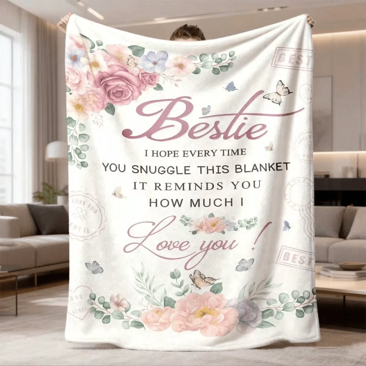 1pc Bestie Themed Flannel Fleece Blanket | Soft, Cozy TV Throw With ...