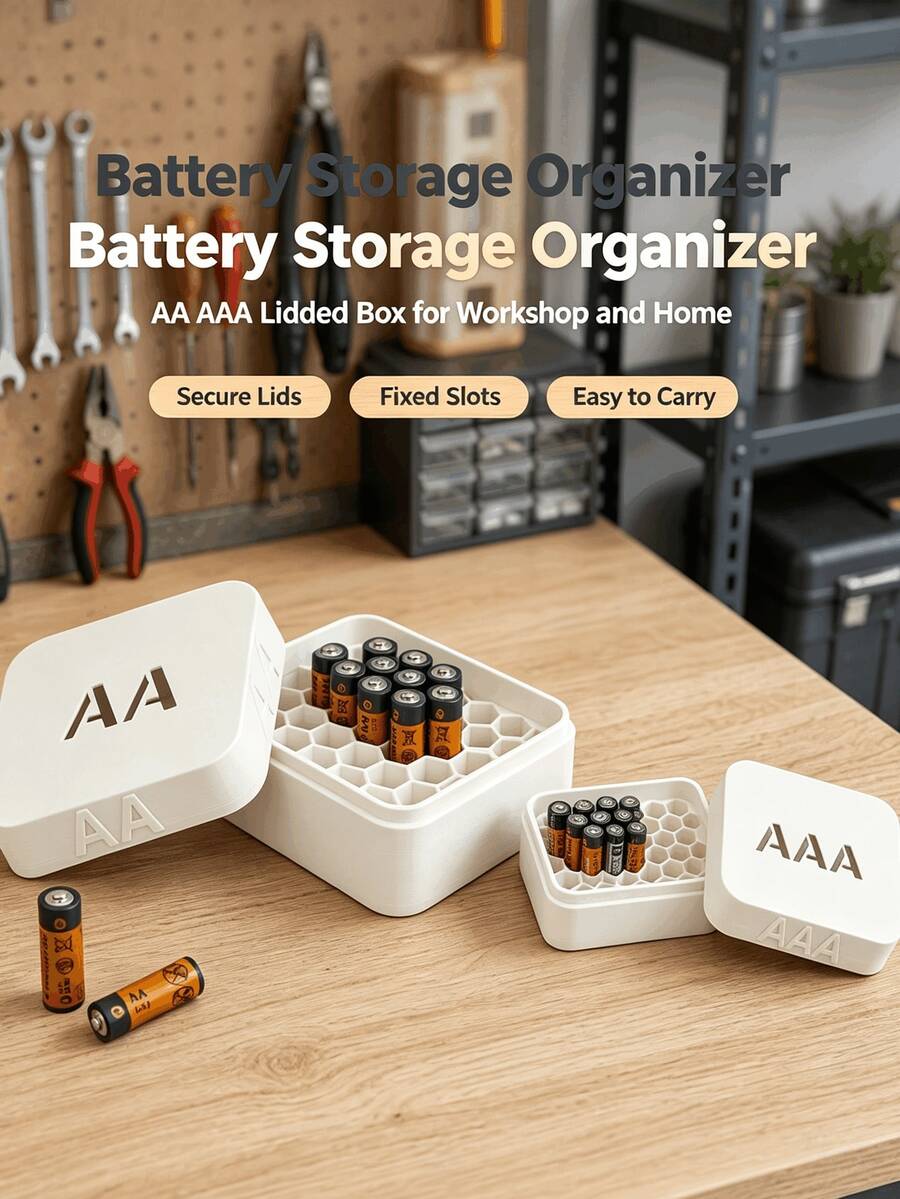 Honeycomb-Shaped Battery Storage Box With Lid, Portable Battery Organizer, Space-Saving Home And Office Drawer Battery Storage Rack, Dry Battery Neat Classification Storage Box - Multicolor - View 1