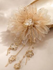 1pc Glass Butterfly Flower Tassel Hair Clip, Premium Hair Claw Hair Accessory - View 6