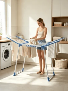 1 Piece Foldable Metal Clothes Drying Rack - Telescopic And Foldable, Space‑Saving, For Hanging Shirts, Pants, Sweaters And All Kinds Of Clothes, Sturdy And Durable, Suitable For Balcony, Living Room And Laundry Room - Multiple Specifications - View 4
