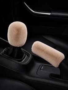 2pcs Artificial Rabbit Fur Car Gear Shift Cover And Handbrake Cover Set, Soft Warm Plush Elastic Car Gear Shift Handbrake Protector, Cute Feminine Car Interior Accessories - A - View 6