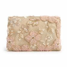 Tidet Ever 香檳色花卉珍珠刺繡手拿包，附鏈條肩帶，網格晚宴包，適合女性，適用於舞會、伴娘及婚禮賓客場合 - 香檳色 - 查看 5