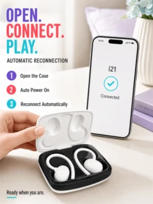 Tagry I21 Ear Hook Open-Ear Wireless Earbuds Bluetooth 5.3 Stereo Deep Bass LED Display IPX7 Headphones With Mic For Running Commuting Indoor Outdoor - View 7
