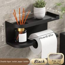 1pc - No-Drill Wall-Mounted Paper Towel Holder With Storage Shelf - Adhesive Backing, Suitable For Kitchen, Space-Saving Plastic Storage Rack And Paper Towel Holder, (Can Hold Phone, Plants, Aromatherapy, Etc.) Can Be Placed On Countertop And Cabinet, Suitable For Office - No-Drill Installation - Multicolor - View 2