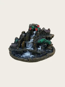 1pc Mountain Village Waterfall Backflow Incense Burner Resin Retro Natural Scenery Sculpture For Coffee Table Desk Entryway Study Room Zen Atmosphere Relaxation Modern Home Decoration - Landscape - View 15