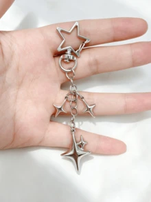 1件個性化星星吊飾，褲鏈，合金星星鑰匙圈，手機包吊飾，適合男女的完美禮物，日常搭配使用 - 銀色 - 查看 4