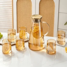 7 Pcs Glass Water Pitcher Set, Pitcher With Filter Lid Comes With 6 Glass Cups, Heat‑Resistant Amber Glass Teapot, Suitable For Serving Cold Water, Fruit Juice And Floral Tea On Dining Tables In Home Living Rooms - Multicolor - View 3