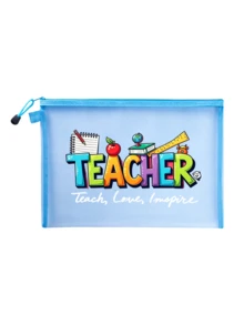 網格拉鍊收納袋，印有「Teach Love Inspire」字母圖案，教師收納袋，大容量便攜多功能收納盒，鉛筆盒與化妝品收納盒，教師感謝禮物，教育工作者感謝禮物，學校辦公旅行假期生日禮物 - 彩色 - 查看 17