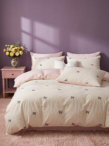 Joivida 3pcs Bowknot Duvet Cover Set, Soft Polyester Reversible Cream & Pink Bow Bedding Set With Zipper Closure & 2 Pillow Shams (No Insert) - Multicolor - View 21