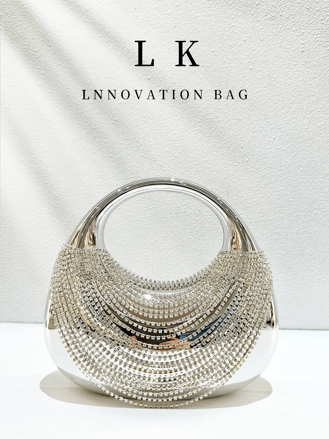1pc Luxury Silver Rhinestone Shiny Women's Handbag, Elegant Acrylic Clutch Bag,  Perfect For Party, Wedding, Prom, Banquet