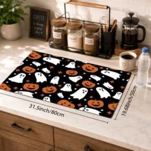 1pc Ghost Pattern Printed Diatomaceous Earth Kitchen Drain Mat, Halloween, Can Be Used As Halloween Gift, Halloween Decoration, Absorbent Dish Drying Mat, Coffee Machine Mat, Dishwashing Mat, Sink Mat, Kitchen Countertop Protection Mat, Suitable For Cups, Plates, Tableware And Kitchen Decoration - Multicolor - View 14
