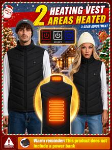 Women's Heated Vest, 2 Heating Zones, Warm Vest, Unisex, Heated Vest, Heated Jacket, Warm Clothing, Outdoor Camping (Power Bank Not Included) - Black - View 3