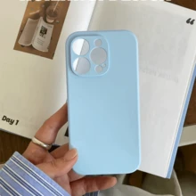 Minimalist Fashion Solid Color Liquid Silicone Phone Case For IPhone18 15 14 13 12 11, Velvet Lining Anti-Drop Phone Case Compatible With Iphone 17e 16e 16 Pro Max 17 Pro Max Air - Sky Blue - View 5