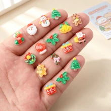 20/50/100pcs Christmas Mini Resin Charms, Including Santa Claus, Snowman, Christmas Tree, Gingerbread Man, Reindeer, Bell, Candy Cane And More Flat-Back Convex Round Designs, For DIY Slime, Hair Clips, Jewelry Making And Scrapbooking Crafts - Random Mix - Multicolor - View 1
