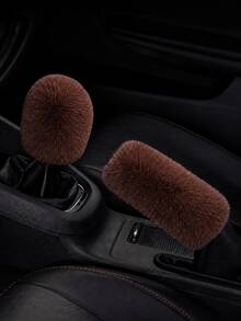 2pcs Artificial Rabbit Fur Car Gear Shift Cover And Handbrake Cover Set, Soft Warm Plush Elastic Car Gear Shift Handbrake Protector, Cute Feminine Car Interior Accessories - A - View 14