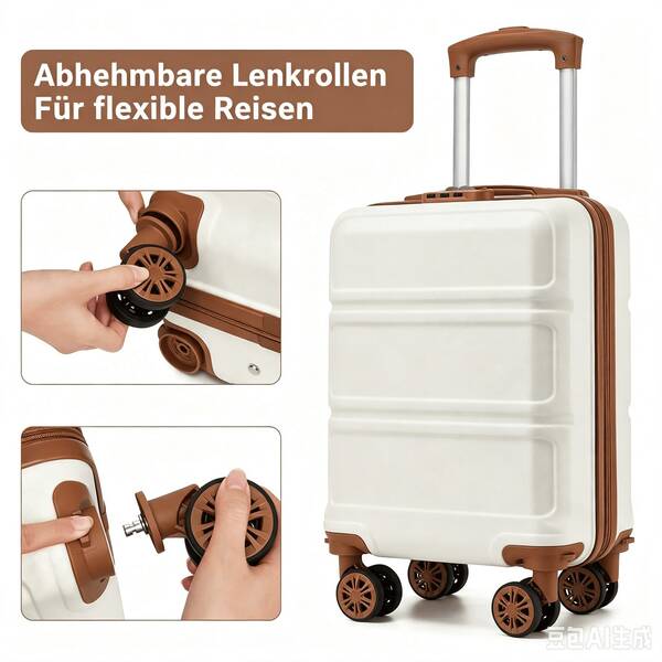 15-Zoll Kabinenkoffer 40x30x20 cm als Unter-dem-Sitz-Gepäck aus ABS/PC Hartschale, 4 abnehmbare innenliegende 360°-Räder mit 3-stelligem Schloss, leicht unisex für Solo-, Wochenend-, Städte- und Geschäftsreisen