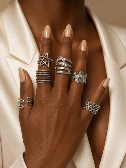 304 Stainless Steel Hollow Multi-Style Combination Ring Set