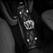 All-Season Luxury Crown Rhinestone PU Leather Car Interior Set, Car Seat Belt Shoulder Cover, Gear Shift Cover, Handbrake Cover, Door Handle Cover, Universal Black Car Decor Gift - PU Leather - View 13