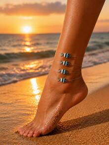 4pcs Minimalist Casual Fun Colorful Small Fish Transparent Fishing Line Anklets For Women, Daily Beach Vacation Matching - Blue - View 4