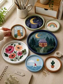 Round Silicone Tray Mold, DIY Star Moon, Sailboat Sea, Cactus Pattern Storage Board Mold, Flexible Easy Release, DIY Resin Plaster Decorative Tray, Home Desktop Decor Craft Mold - Round Silicone Mold - View 2