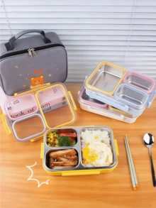 Kotak Bekal Bento 3 Kompartemen, Wadah Makanan Anti Bocor, Tersedia dalam Bahan Stainless Steel 304 dan PP, Kotak Bekal Portabel dengan Sekat, Cocok untuk Sekolah, Kantor, dan Perjalanan, Kotak Penyimpanan Makanan yang Dapat Digunakan Kembali dengan Tutup Transparan yang Tersegel - MultiWarna - View 3