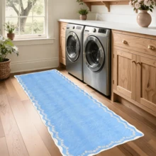 1pc Light Blue Wavy Rug, Washable & Foldable Bohemian Floral Carpet, Suitable For Kitchen, Hallway, Bathroom, Bedroom, Living Room, Kitchen, Corridor, Entryway, Laundry Room And Other Home Decor - Baby Blue - View 4