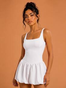 Never me Women's Cross-Strap Tennis Skirt With Lined Shorts And Built-In Pockets, Golf Dress - White - View 5