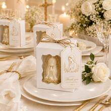 10 Sets Virgin Mary Candle Favor Gift Set, Includes Gift Box And Card, Gold Religious Baptism Party Favors, Suitable For Baby Baptism, First Communion, Church Celebration - White & Gold - View 9