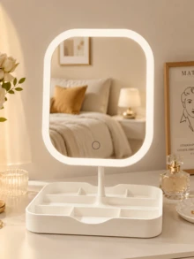 LED Makeup Mirror With Light, 3X Magnifying Suction Cup Mirror, 3 Color Lights, Dimmable Touch Control, USB Rechargeable Vanity Mirror With Storage Base, 360° Rotating, Suitable For Bedroom, Dorm And Travel, Ideal Holiday Gift - Multicolor - View 9