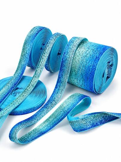 Holiday Celebration Gradient Blue Shiny Metallic Ribbon Roll, 5 Yards Bulk Supply, Multiple Sizes Suitable For Luxury Gift Box Packaging, Bouquet Decoration, Wedding Party, Holiday Decoration And More