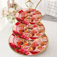 Cake Stand 1pc 3-Tier Wooden Decorative Tray, Strawberry Chocolate Pattern 2D Display Tray, Holiday Decor Storage Rack, Perfect For Weddings, Birthdays, Thanksgiving, Valentine's Day, Festive Atmosphere, Suitable For Placing And Displaying Items In Homes, Restaurants, Offices And Other Locations (Not For Direct Food Contact) - A - View 5