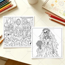 Halloween Night Zombie Graveyard Coloring Book, Large Print Simple Line Art Spooky Cemetery Undead Themed Stress Relief Relaxing Coloring Pages, Ideal Halloween Birthday Gift For Adults Teens - Halloween Night - View 8