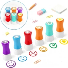 6pcs Rubber Teacher Stamps, Self-Inking, Office Stationery Stamps, Colorful, Best Homework Stamps, Encouraging Classroom Comments (Smiling Face Stamps) - 6-piece Vibrant Upgraded Grading Stamp Set - View 6