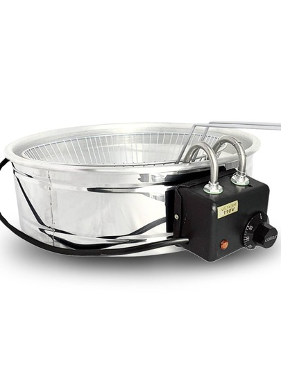 Fritadeira Eletrica a Óleo 7 Litros Inox Tacho Redondo Industrial com Termostato de Pastel Batata Salgados Fritador Potente
