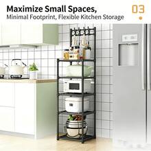 No Drill Freestanding Kitchen Storage Shelf With Wheels And Hooks, Multi Layer Metal Microwave Organizer Rack, Rolling Utility Cart For Countertop Pantry Bathroom Home Organizer - View 11