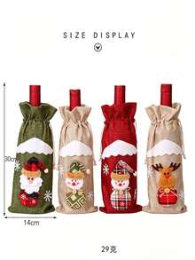 Christmas Linen-Like Drawstring Wine Bottle Bags, Santa Claus, Snowman & Reindeer Wine Bottle Covers, Xmas Table Decorations For Home Kitchen Dinner Party, Perfect Holiday Gift - View 11