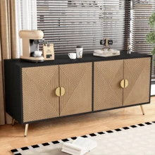 160 Cm Sideboard, Four Doors, Golden Brushed Handles And High-Gloss Table Legs, 160 X 40 X 75 Cm - Black - View 7