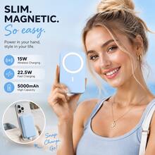 Minimalist Light Blue 5000mAh Magnetic Power Bank, Compact Wireless Backup Charger With  Design, Features 22.5W Fast Wired Charging With 15W Wireless Charging, High-Capacity Battery Support, Easy  Alignment And A Slim Pocket-Ready Shape, Ideal For Back To School, Lesson Days, Club Activities, Student Travel, Study Time And Daily Phone Use - 1PC - View 2