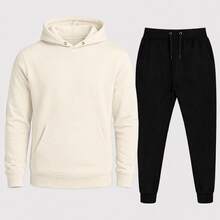 CONJUNTO LISO DE BLUSA E CALÇA DE MOLETOM CANGURU COM BOLSO E CAPUZ BLUSA  ESTILO STREETWEAR CASUAL MODA INVERNO AGSALHO PREMIUM CONFORTAVEL - Preto - Visão 6