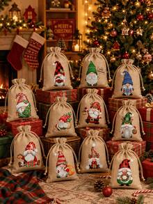 12/6/1pc Christmas Gift Bags, Party Holiday Drawstring Pouch, Christmas Gnome Gift Set Bag, Jewelry & Gift Storage Bag, Polyester Material, Ideal For Christmas And Holiday Gift Bags. - A - View 3