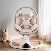 Portable Baby Swing For Newborns, Electric Infant Swing With Bluetooth, 5 Speed, 12 Melodies, Remote Control & 5-Point Safety Harness - Beige - View 3