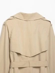 Mellowy Autumn/Winter New Women's European & American Style Fashion Minimalist Belted Padded Shoulder Short Trench Coat Jacket - Khaki - View 5