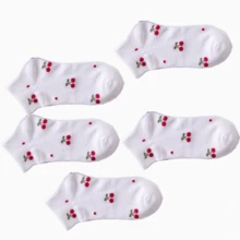 5雙女款櫻桃印花短襪，柔軟棉質透氣可愛水果圖案低筒襪多入組 - 彩色 - 查看 10