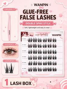 WANPIN WAN PIN Double-Tip Wheat Ear False Eyelashes Glue-Free Dynamic Exquisite Natural Voluminous One Cluster Two Buds Design Double-Segment C Curl 10-13mm Large Capacity - C - View 12