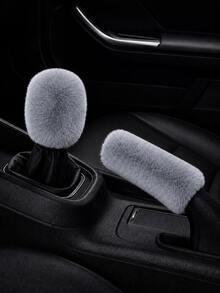 2pcs Artificial Rabbit Fur Car Gear Shift Cover And Handbrake Cover Set, Soft Warm Plush Elastic Car Gear Shift Handbrake Protector, Cute Feminine Car Interior Accessories - A - View 20