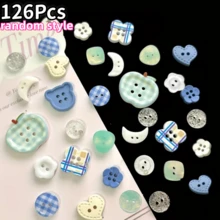 11/19/26/31/39/48/51/63/78/86/94/107/126Pcs Pink Blue Button Set - Random Pattern Colors Soft Blue, Heart, Floral, Sphere Shaped Light Blue/Sky Blue/White - Suitable For Sewing, Knitting, Handmade DIY - Durable Plastic Fabric Fasteners - Essential For Beginners And Professionals, Decorative Buttons, Textured Surface (Random Styles) - Multicolor - View 20