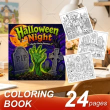 Halloween Night Zombie Graveyard Coloring Book, Large Print Simple Line Art Spooky Cemetery Undead Themed Stress Relief Relaxing Coloring Pages, Ideal Halloween Birthday Gift For Adults Teens - Halloween Night - View 3