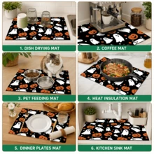 1pc Ghost Pattern Printed Diatomaceous Earth Kitchen Drain Mat, Halloween, Can Be Used As Halloween Gift, Halloween Decoration, Absorbent Dish Drying Mat, Coffee Machine Mat, Dishwashing Mat, Sink Mat, Kitchen Countertop Protection Mat, Suitable For Cups, Plates, Tableware And Kitchen Decoration - Multicolor - View 8